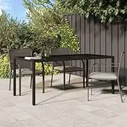 Garden Table Tempered Glass Top, Outdoor Dining, Brown Poly Rattan Patio, Portable Height for Chairs, Large Party, Foldable 190x90x75cm