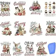 24 Sheets Vintage Christmas Rub On Transfers for Crafts, Rub On Transfers Christmas for Wood，Furniture Decals, Glass, Porcelain, Leather, Canvas, Fabric Projects,3 * 3inch(Vintage Christmas)