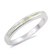 Lab Created White Opal CZ Band .925 Sterling Silver Ring