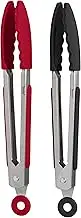 Tovolo 61-26995 Mini Stainless Steel Tongs Grip 7" with Silicone Grip & Easy Lock Mechanism for Serving, Salad, and Ice, Set of 2 7" Red & Black