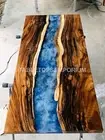 Wooden Acacia Handmade Blue Resin river Dining Custom Table Top Home Décor