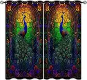 Naiice Peacock Blackout Curtains for Girls Boys Kids Teens Home Decor, Abstract Color Art Nouveau Style Grommet Thermal Insulated Drapes Darkening Window Curtain for Bedroom Living Room, 42 x 45 Inch