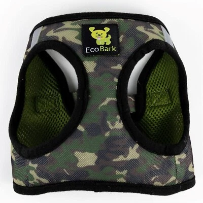 EcoBark Step in Dog Harness Reflective Soft Ultra Padded Mesh Green Camo Sz Med