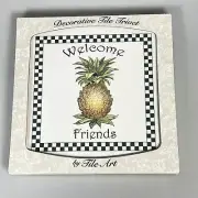 Decorative Tile Trivet By Tile Art NEW“ Welcome Friends” Pineapple. Ceramic H5