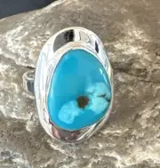Navajo Sterling Silver Blue Kingman Turquoise Ring Size 10 Native American 16583