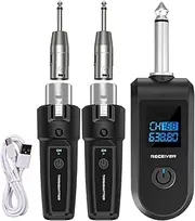 Wireless Microphone System, 10 Channels Wireless Condenser Mic Adapter, Rechargeable Transmitter and Receiver for Guitar, Instrument