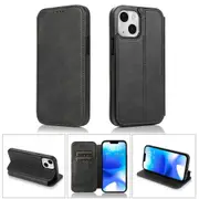 iPhone 14 Plus Case Leather Wallet Flip Phone Case - Black