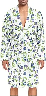 [ZZXXB] Bluebery and Leaves Mens Sleepwear Robe Lightweight Nightgown Long Sleeves Spa Bathrobe with Pockets M-XL