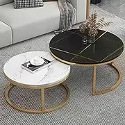 2 Sets of Nesting Tables, Round Marble Tops Coffee Table, Modern Accent Side End Table for Living Room Home Office,A-80cm+60cm