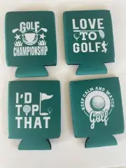 NEW Set of 4 green Golf Sayings beer Drink Koozies insulated can soda holder