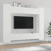 White TV Cabinet Set - Entertainment Center, Storage, TV Stand, Room Furniture, Living, Bedroom, Engineered Wood