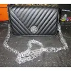 Badgley Mischka Black Quilted Vegan Leather Chain Strap Crossbody Handbag