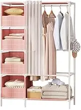 Portable Wardrobe Rack,Wardrobe Standing Cloth Wardrobe Portable Wardrobe Shelves Folding Wardrobe with Hanging Rail, Canvas Wardrobe for Bedroom,Pink-Withdoorcurtain