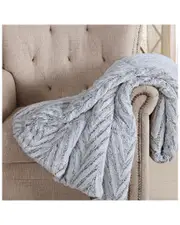 Christian Siriano Chevron Luxury Faux Fur Filled Throw with Gift Box