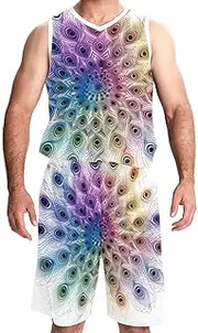 [KQNZT] Basketball Jersey for Men, Basketball Jersey for Women, Hip hop Clothing for Party, Rainbow Peacock Feather Mandala