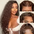 Chocolate Brown Lace Front Wig Water Wave Lace Front Wigs Human Hair Pre Pluc...
