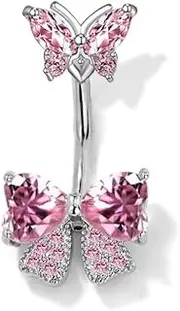 [Niaspi] 14G CZ Rhinestone Bowknot Belly Button Rings for Women Hypoallergenic 316L Stainless Steel Crystal Bow Butterfly Belly Ring Sparkling Navel Curved Barbell Navel Piercing Jewelry 3/8" 10mm