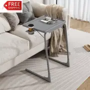Portable Folding Snack Table with Adjustable Tray & Removable Cup Holder (Sliver