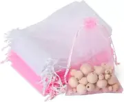 200PCS Organza Gift Bags 4x6 inch Wedding Favor Bags with Drawstring White Pink