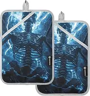 AIXIWAWA Skull Lightening Pot Holders 2 Pack, Insulated Heat Resistant Hot Pads Oven Mitts with Pocket for Kitchen Cooking Baking 7x9.8 in