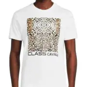 Class Roberto Cavalli NWT Women's White Leopard Graphic Tee Shirt, Size Large