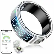 Smart Rings for Women Men,Fitness Tracker Ring with LED Display Screen,IP68 Waterproof Fitness Ring with Sleep Tracker,Charging Case(Silver,9#)
