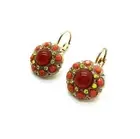 Mariana Earrings Floral Beaded Ruby Mineral, Orange & Jonquil Swarovski Cryst...