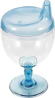 JOINPAYA Cup, Plastic Goblet Cup Wine Glass Beverage Mug Milk Feeding Bottle with Lid for Kids Birthday Party Celebration 180ml Blue