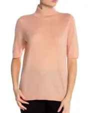 Eileen Fisher Mock Neck Short Sleeve Wool Pullover Petal XL NWT $178