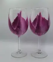 Hand Painted Tulip Petal Wine Glasses set of 2