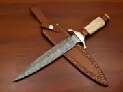 CUSTOM HAND MADE DAMASCUS BLADE 15" DAGGER - CAMEL BONE/BRASS GUARD