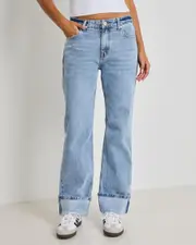 [DESU] DESU Women's Turn Up Wide Leg Jeans in Blasted Mid Blue Size 10 10 Blasted Mid Blue