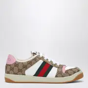[GUCCI] Screener trainer in GG fabric and pink leather 40 IT White