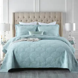 美式全棉純色繡花絎縫床蓋三件套床上用品套件薄款純棉加大空調被