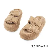 在飛比找momo購物網優惠-【SANDARU 山打努】拖鞋 側扣皮革拼接毛毛厚底鞋(卡其