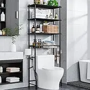 Mlinavn Over-The-Toilet Storage Rack, 4-Tier Bathroom Organizer Shelf Over Toilet with Adjustable Shelf and Basket, Freestanding Space Saver Bathroom Shelves Above Toilet for Room (Black)
