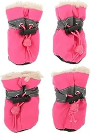HOUDERCO 4pcs Pet Shoe Covers Dog Winter Shoes Dog Cat Warm Shoes Anti- Slip Dog Shoes Warm Waterproof Shoes Cold Weather Dog Boots Dog Snow Gear Pet Paw Protector Dog Socks Pink Cloth