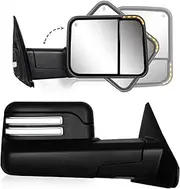 Switchback Towing Mirror for Dodge Ram - Replacement with 2002-2009 Dodge Ram 1500 2500 3500 Pickup Truck with Power Adjusted Glass Heated LED Turn Signal Light Puddle Lamp Flip Up Pair Set