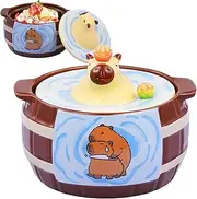 Cartoon Capybara Ramen Bowl - Ceramic Soup and Noodle Bowl with Lids | Large Capacity Microwave Safe Cereal Bowls with Handles for Kids and Adults