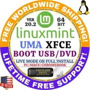 Linux MINT 20.2 USB UMA XFCE 64-Bit Live Boot, Full Install MAC, PC
