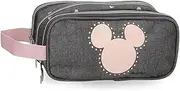 [Disney] Joumma Mickey Studs Pencil Case with 3 Compartments, Black, 22 x 10 x 9 cm, Polyester, Black, Triple Pencil Case, Black, Triple Pencil Case