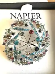 NAPIER Vtg Wreath Brooch Pin Enamel Rhinestones Multicolor Gorgeous IOB Signed