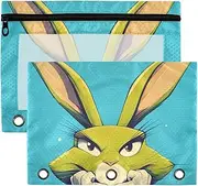 Personalized Green Cartoon Asthetic Bunny Pen Binder Pouches with Clear Window Color Clear Window & Grommets Pocket folders for 3 for Office School Supplies Cosmetics Multicolored 2