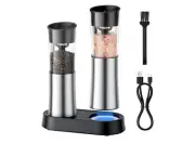 Electric Salt and Pepper Grinder Set — Gravity Rechargeable Stainless Steel
