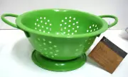 Small Med Green Enamel Metal Berry Colander + 2 free Gifts