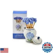 Hydrangea Ginger Jar and Bamboo Cocktail Picks Set - Elegant Ceramic Decor Pi