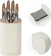 Knife Block Without Knives with Sharpening Stone Large Volume with Scissors Slot Universal Knife Holder Ninonly Easy Cleaning Detachable Knife Storage Space Saver for Kitchen White
