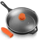 10 Inch Cast Iron Skillet with Lid - Pre-Seasoned Small Fry Pan with Side Drip S