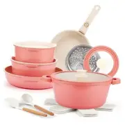 Ceramic Pots and Pans Set Non Stick Pink, 19 Pcs Nonstick Cookware Set with