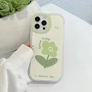Juuui Case for iPhone 13 mini - Cute Green Flower Design, Soft Silicone Shockproof Cover, Minimalist Style, Durable TPU Material, Full Body Protection